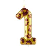 Number 1 Candles 1st Birthday Candles Leopard Print Gold Happy Birthday Candle Premium Wax & Metallic Design Leopard Themed Cake Topper Decorations for Birthday Party Anniversary Celebration Supplies