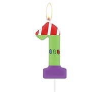 Number 1 Candles - Green, Purple, White for Children's Party - Cartoon Buzz Plane Theme