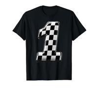 Number 1 Checkered Flag Birthday Boy Race Car Party Pit Crew Value Graphic T-Shirt, Men, Black, M