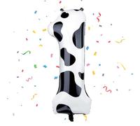 Number 1 Cow Print Balloon, 40-Inch Large Self-Inflating Foil Number One for 1st Birthday Decorations, Boys Girls Anniversary