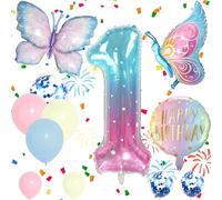 Number 1 Foil Balloons Set, Blue Pink 1st Birthday Party Balloon, Girls Butterfly Balloons, Decorations Supplies for Baby Shower Decorations School Party Celebration (Number 1)