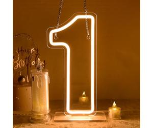 Number 1 Neon Signs for Birthday Decor Light up Numbers One Numerals LED Sign Hanging Lights for Anniversary Wedding Number 1 Night Light for Wall Decor Bar,Size 5.6 * 11.8 inches(290)