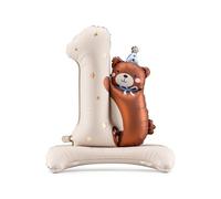 Balloons 1st Birthday with Teddy Bear PartyDeco Number One Foil Balloon for First Baby Birthday Supplies 1 Year Old Baby 1st Party Decor Number 1 Pastel Colours