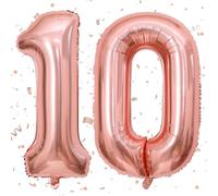 Number 10 Balloon, Rose Gold 10 Number Balloons, Helium Foil 40" Balloons Number 10, 10th Birthday Balloon,Number 10 Digital Balloons for 10th Boys Girls Birthday Anniversary Party Decorations