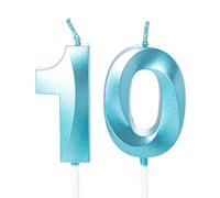 Number 10 Candles for Birthday Cake - 10th Birthday Candles, Blue