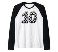 Number 10 Checkered Flag Birthday Boy Race Car Party Pit Ten Raglan Baseball Tee