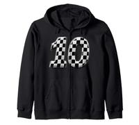 Number 10 Checkered Flag Birthday Boy Race Car Party Pit Ten Zip Hoodie