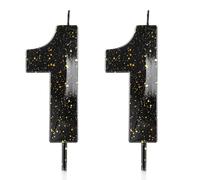 Number 11 Candles 11th Birthday Candles 3D Black Gold Happy Birthday Candle Premium Wax & 3D Diamond Design Cake Topper Decorations for Party Wedding Anniversary Celebration Supplie