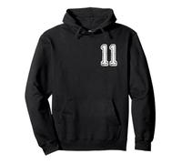 Number 11 Grungy White Sports Team Style Pullover Hoodie