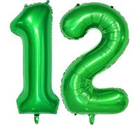 Number 12 Balloons Green, 40 Inch Dark Green Helium Foil Number 12 Balloons, Large Number Balloon Age Balloon Self Inflating for Boys 12th Birthday Wedding Anniversary Party Decorations(Digital 12)