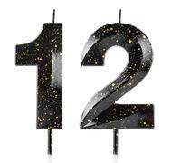 Number 12 Candles 12th Birthday Candles 3D Black Gold Happy Birthday Candle Premium Wax & 3D Diamond Design Cake Topper Decorations for Party Wedding Anniversary Celebration Supplie