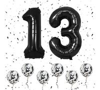 Number 13 Balloons Black, 40Inch Large Foil Number 1 & 3 Balloons with 6 Black Confetti Helium Balloons, 1st 13th 31st Birthday Balloon for Girls Boys Party Romantic Occasions Anniversary Decorations
