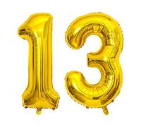 Number 13 Balloons Gold, 40 Inch Gold Helium Foil Number 13 Balloons, Large Number Balloon Age Balloon Self Inflating for Boys Girls 13th Birthday Wedding Anniversary Party Decorations(Digital 13)