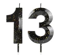 Number 13 Candles 13th Birthday Candles 3D Black Gold Happy Birthday Candle Premium Wax & 3D Diamond Design Cake Topper Decorations for Birthday Party Wedding Anniversary Celebration Supplie