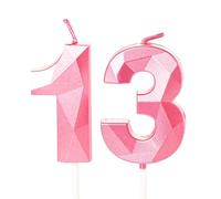 Number 13 Candles for Birthday Cake - 13th Birthday Pink Candles - Cake Toppers Decorations for 13 Year Old Girls