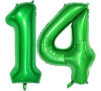 Number 14 Balloons Dark Green, 40 Inch Green Helium Foil Number 14 Balloons, Large Number Balloon Age Balloon Self Inflating for 14th Birthday Wedding Anniversary Party Decorations(Digital 14)
