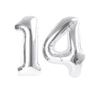 Number 14 Balloons, Large 14th Silver Birthday Decorations for 1 4 14 41, 40 Inch Foil Balloon for Wedding Engagement Photo Shoot Memorial Day's Supplies