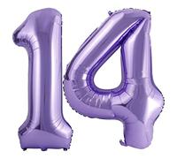 Number 14 Balloons Purple, 40 Inch Purple Helium Foil Number 14 Balloons, Large Number Balloon Age Balloon Self Inflating for Boys Girls 14th Birthday Wedding Anniversary Party Decorations(Digital 14)