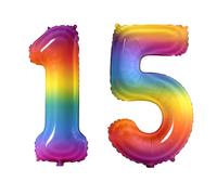 Number 15 Balloons for 15th Birthday Party Decorations, 0-100 Large No.15 Balloons for Girls Boys and Daughter Son, 40 Inch Rainbow Foil Helium Balloon for 15 Year Old Anniversary Decorations