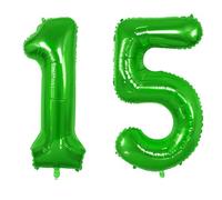 Number 15 Balloons for 15th Birthday Party Decorations, 0-100 Large No.15 Balloons for Girls Boys and Daughter Son, 40 Inch Fruit Green Foil Helium Balloon for 15 Year Old Anniversary Decorations