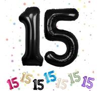 Number 15 Black Foil Balloon, 40" Helium Balloons for 15th Birthday, Anniversary Party Decorations for Boys Girls