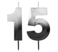 Number 15 Candles 15th Birthday Candles 3D Black Silvery Gradient Happy Birthday Premium Wax & 3D Diamond Design Cake Topper Decorations for Party Wedding Anniversary Celebration Supplie