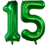 Number 15 Dark Green Balloons 40 Inch Giant Green 15 Numer Foil Helium Balloons for 15th Green Birthday Party Supplies 51st Anniversary Events Decorations