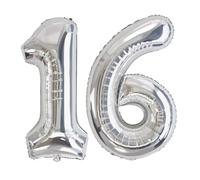 Number 16 Balloon Silver, 0 to 90 Balloon 16/61 Birthday Party Foil Balloon 16/61 Party Deco Support Helium-40inch, Foil