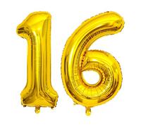 Number 16 Balloons Gold, 40 Inch Gold Helium Foil Number 16 Balloons, Large Number Balloon Age Balloon Self Inflating for Boys Girls 16th Birthday Wedding Anniversary Party Decorations(Digital 16)