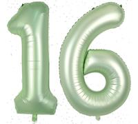 Number 16 Sage Green Balloons, 40 Inch Self Inflating Foil Mylar Helium Digital Balloons for 1st 6th 16th Birthday Anniversary Party