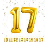 Number 17 Gold Balloons for Birthday Party Decoration, 40 Inch Giant Helium Foil Number for Women Men 17th Birthday Party Decor, Anniversary Party Decorations Supplies