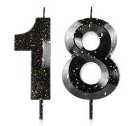 Number 18 Candles 18th Birthday Candles 3D Black Gold Happy Birthday Candle Premium Wax & 3D Diamond Design Cake Topper Decorations for Birthday Party Wedding Anniversary Celebration Supplie