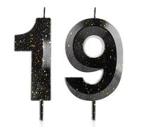 Number 19 Candles 19th Birthday Candles 3D Black Gold Happy Birthday Candle Premium Wax & 3D Diamond Design Cake Topper Decorations for Party Wedding Anniversary Celebration Supplie