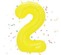 Number 2 Balloons Yellow, 40inch Large 2 Balloon Helium Balloons,Self Inflating Foil Nmber Balloon 2 Balloons for 2nd Birthday Decorations Boys Girls Birthday Anniversary Decorations