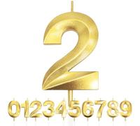 Number 2 Birthday Candles, 3D Design Gold Glitter Number Candles, 2nd Birthday Candle, Happy Birthday Cake Topper Decorations, Cake Candle for Birthday Party, Wedding Anniversary -1pc
