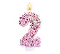 Number 2 Birthday Candles, Pink Crown 2nd Birthday Candles, Glitter 2nd Cake Topper with Sequins, Sparkler Girls Birthdays Decoratons, for Girls Boys Birthday Party Decorations Anniversary (Number 2)