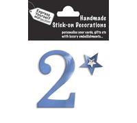 Number 2 (Blue Foil) Age Topper with Sparkly Gem Star - Self Adhesive Greeting Card Craft Embellishment Stickers for Card Making, Gift Wrapping, Scrapbooking, Paper Crafts and DIY Projects