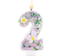 Number 2 Candle, 2nd Birthday Decorations Girls, Purple Butterfly Cake Decorations, HSC Sparkler Cake Topper with 3D Butterfly and White Flowers, Purple Sequin Candle for Butterflies Themed Party