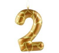 Number 2 Candles 2nd Birthday Candles Giraffe Gold Happy Birthday Candle Premium Wax & Metallic Design Giraffe Themed Cake Topper Decorations for Birthday Party Anniversary Celebration Supplies