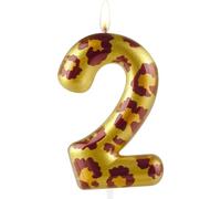 Number 2 Candles 2nd Birthday Candles Leopard Print Gold Happy Birthday Candle Premium Wax & Metallic Design Leopard Themed Cake Topper Decorations for Birthday Party Anniversary Celebration Supplies