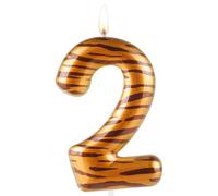 Number 2 Candles 2nd Birthday Candles Tiger Gold Happy Birthday Candle Premium Wax & Metallic Design Tiger Themed Cake Topper Decorations for Birthday Party Anniversary Celebration Supplies