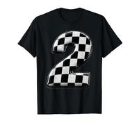 Number 2 Checkered Flag Birthday Boy Race Car Party Pit Crew Value Graphic T-Shirt, Men, Black, S