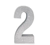 Number 2 Glitter Table Decoration Centrepiece Silver,2nd Birthday Table Decorations for Boys Girls,20cm Sparkly 2 Sign Table Number Topper for Birthday Wedding Anniversary Table Decorations
