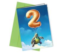 Number 2 Turtle Tortoise Balloon Birthday Card, 2nd Birthday #1694