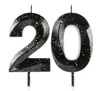 Number 20 Candles 20th Birthday Candles 3D Black Gold Happy Birthday Candle Premium Wax & 3D Diamond Design Cake Topper Decorations for Party Wedding Anniversary Celebration Supplie