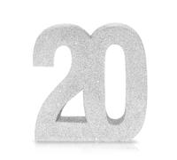 Number 20 Glitter Table Decoration Centrepiece Silver,20th Birthday Table Decorations for Boys Girls,20cm Sparkly 20 Sign Table Number Topper for Birthday Wedding Anniversary Table Decorations