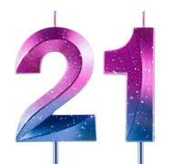 Number 21 Candles 21st Birthday Galaxy Gradient Happy Birthday Purple Blue Gradient Candle Premium Wax & 3D Diamond Design Cake Topper Decorations for Party Anniversary Celebration Supplie