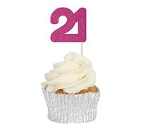 Number 21 Cupcake Toppers - 12pk Cake Decoration, Birthday, Anniversary, Pick, Pics, Twenty One (Hot Pink Glitter)
