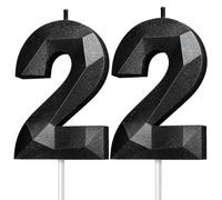 Number 22 Birthday Candles, Black Number 22 Cake Candles, 22nd Birthday Candle Set, Premium Faceted Number Candles, Birthday Cake Candles for Boys Girls Adults, Anniversary Cake Decoration