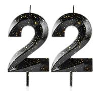 Number 22 Candles 22nd Birthday Candles 3D Black Gold Happy Birthday Candle Premium Wax & 3D Diamond Design Cake Topper Decorations for Party Wedding Anniversary Celebration Supplie